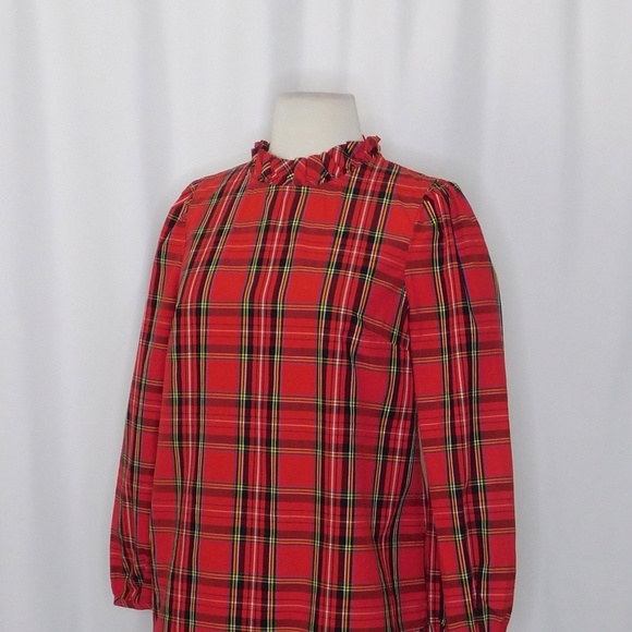 J. CREW Red Tartan Plaid Ruffle Top Blouse Holidays Festive Preppy X-Small - Picture 6 of 11